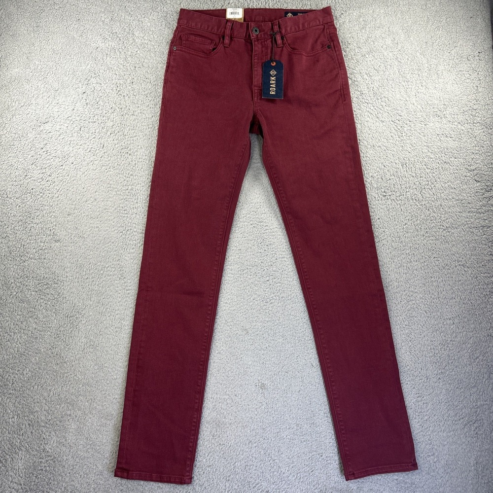 Roark Jeans Mens 28x34 Maroon Denim Pants HWY 128 5 Pocket Slim‎ Straight NEW